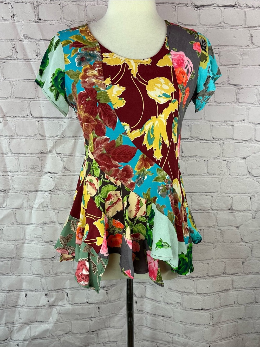 ivy jane boho Floral Patchwork blouse women S Peplum feminine